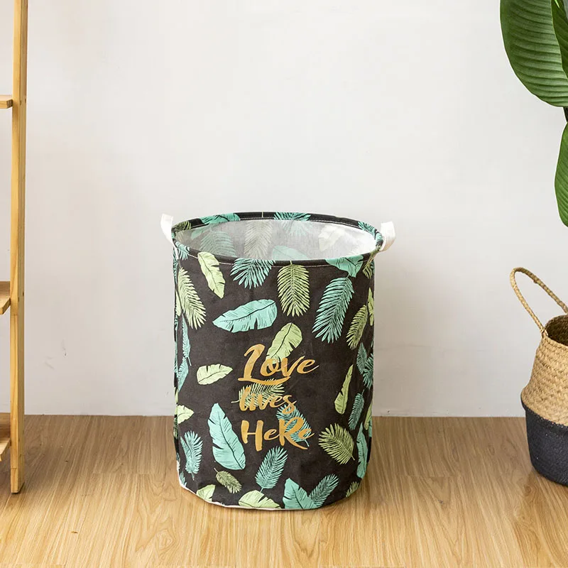 الأخضر أوراق الاستوائية القطن الكتان زكا لعبة تخزين سلة الغسيل سعة كبيرة مطبوعة مع مقبض أضعاف بن 35x45 سنتيمتر /40x50 سنتيمتر