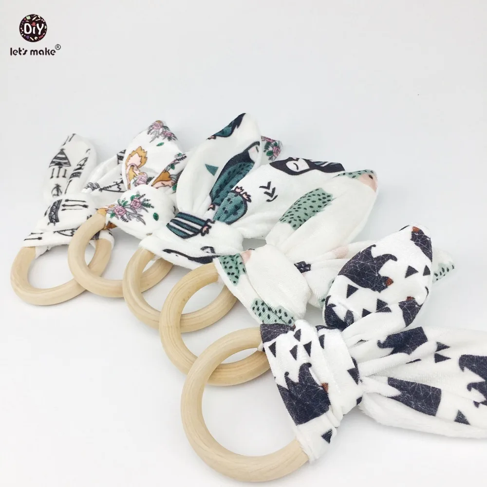 

Let's Make Bunny Ears Teething Sensory 56mm Montessori 3pc baby Teether rabbit shaped Fabric/Wooden Crinkle Material Bracelets