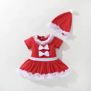 

European American New Year's Suit Costume Kids Girls Red Christmas Princess Dress Matching Clothes Children's Elf Cosplay Outfit