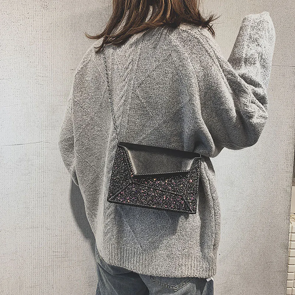 Xiniu женская сумка на плечо кожанная женская сумка дикая цепочка с блестками Модная Сумка-почтальон мини маленькая квадратная сумка плоские сумки