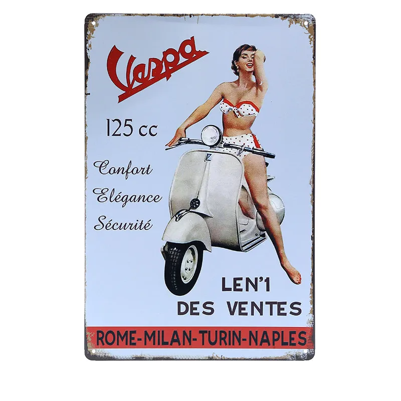 Lambretta электромобиль металлические знаки Vespa электромобиль винтажная настенная живопись доска автомобиль гараж салон магазин оловянный плакат