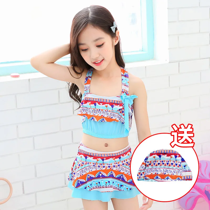 Милые классические купальные костюмы с шапочкой, купальная Одежда для ...