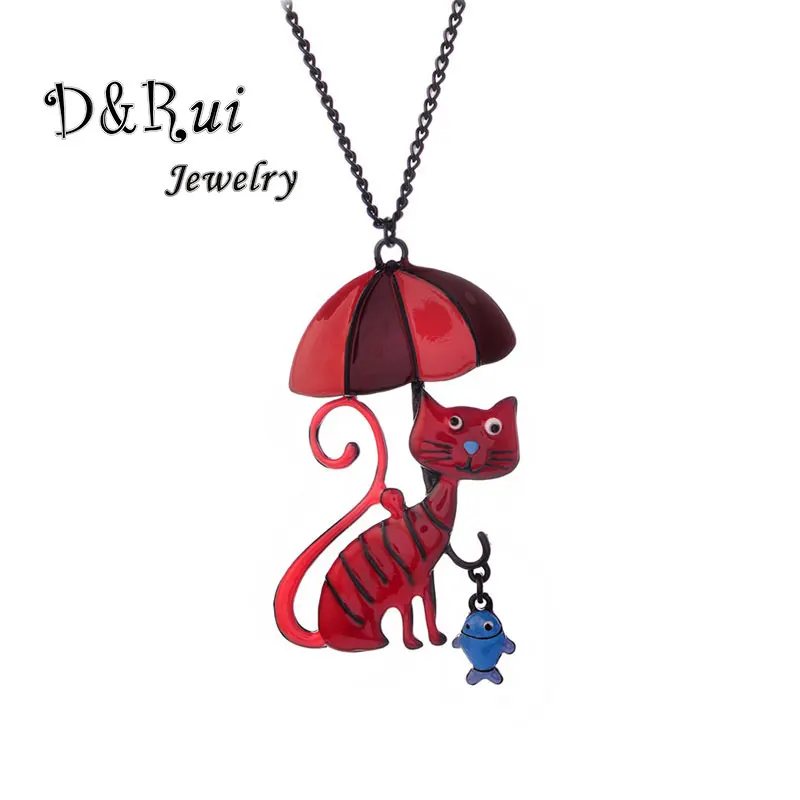 Vintage Statement Necklace Women Cute Cat Fish Long Necklaces Metal Link Chain Female Pendants Best Friends Pendant Kids Jewelry | Украшения