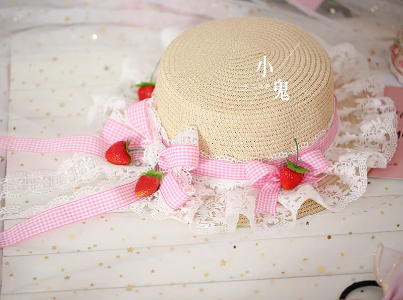 Cosplay&ware Sweet Is The Strawberry Soft Lace Lolita Hair Hoop Japanese Sister Kc Straw Hat Head Band Edge -Zentai shop online HTB1G9KhUhTpK1RjSZFMq6zG VXab.jpg