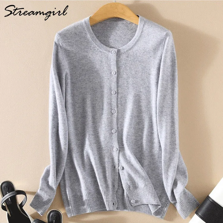 Knitted Cardigan Women Cashmere Wool Female Cardigans Short Black Cardigan Plus Size Cardigans Big Size Women Tops Spring - Цвет: Light gray