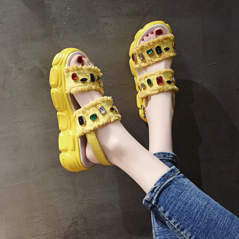 2019 new summer wild muffin platform beach shoes rhinestone sandals women