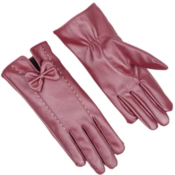 

2018 Women Luxurious PU Leather Winter Super Warm Gloves Cashmere Y7725