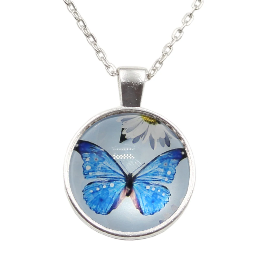 Pretty Cute Butterfly Crystal Cabochon Pendant Fashion Silver Color Chain Collar Necklace For Women Elegant Jewelry | Украшения и