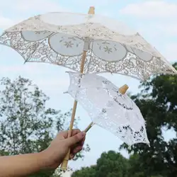 Мода Зонтик хлопок вышивка зонтик невесты белого цвета и цвета слоновой кости Battenburg Кружева Зонтик Свадебные украшения A30