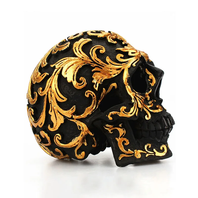 The New Halloween Golden Flower Pattern Decoration Unique Black Head Skeleton Funny Ornaments