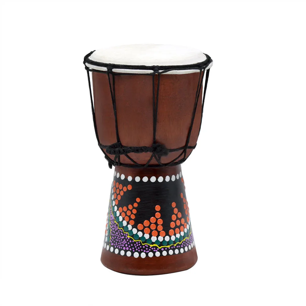 

4 Inch Compact Size Wooden African Drum Djembe Hand Drum Percussion Instrument with Colorful Pattern (Patterns Random Delivery)
