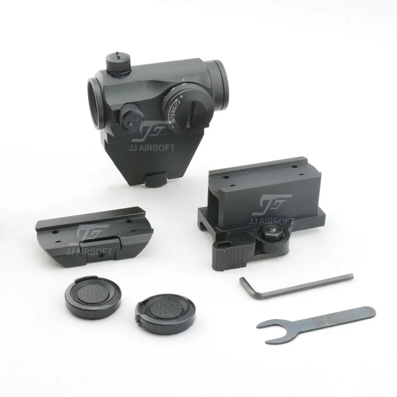 JJ Airsoft 1x24 Red Dot with Offset Rail Mount, QD Riser Mount and Low