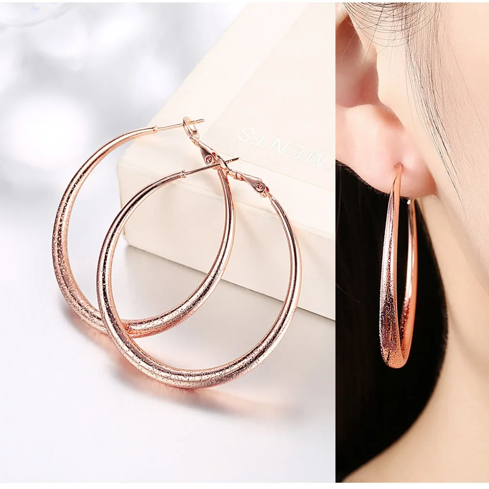 Simple Gold Filled 41mm Big Circle Hoop Earrings For Womenear Female 