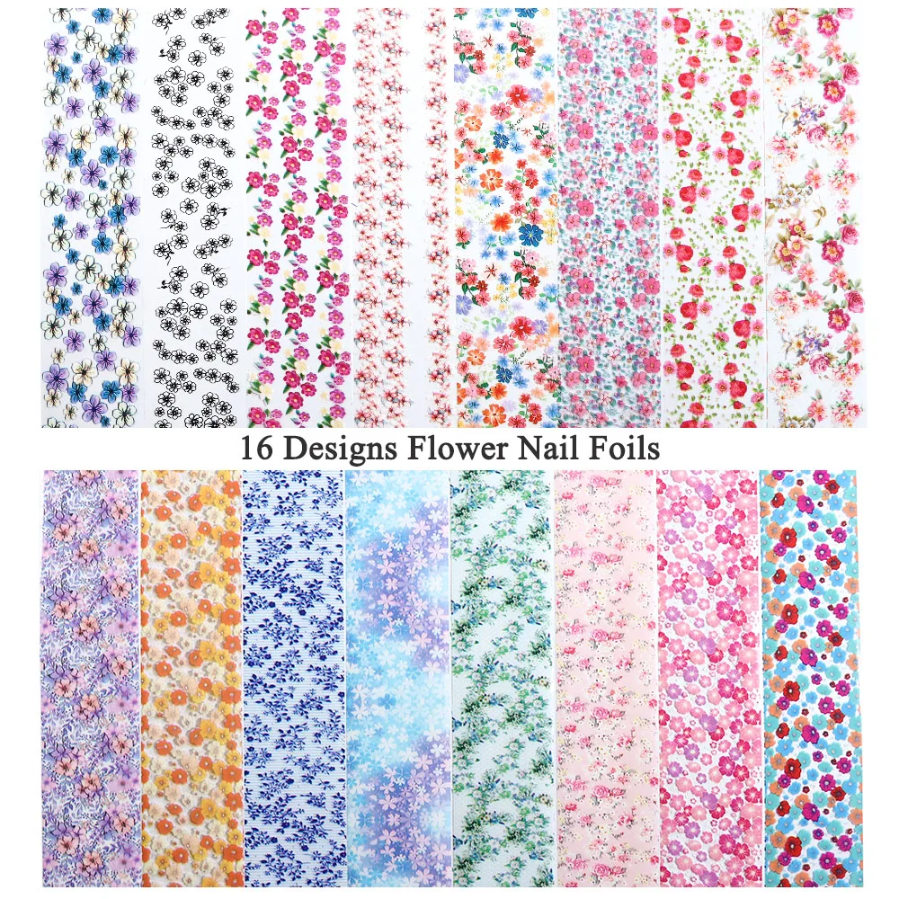 16 Designs Flower Nail Foils