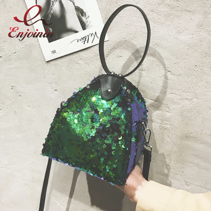 

Fashion Gradient Color Sequins Triangle Ladies Casual Totes Party Handbag Crossbody Mini Messenger Bag Shoulder Bag Purse Flap