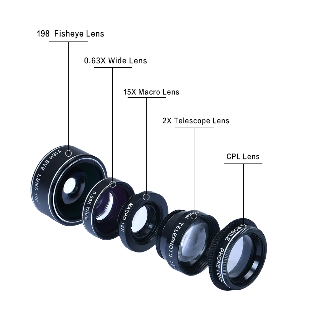 APEXEL универсальный зажим 5 в 1 Рыбий глаз объектив широкоугольный Макро 2X телеконвертер CPL объектив мобильного телефона для iPhone 6S 7 6plus Sams s8