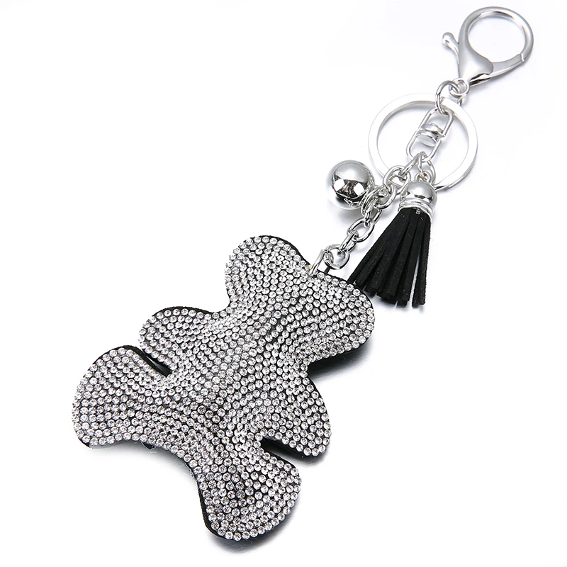 

Cute Bear Keychain Full Rhinestone Crystal Keyring Car Key Chain Women Key Holder Ring Bague Mix Colors Wholesale Jewelry Gifts