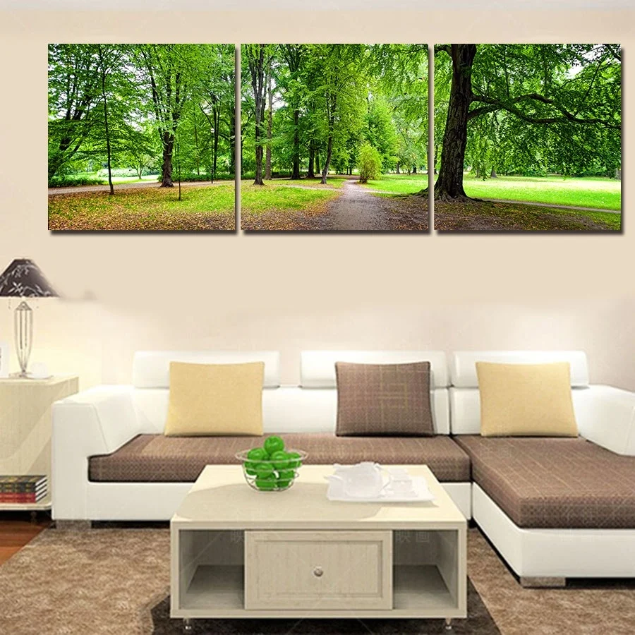2017 New Product Frameless painting Tree trail canvas wall art 3 panel