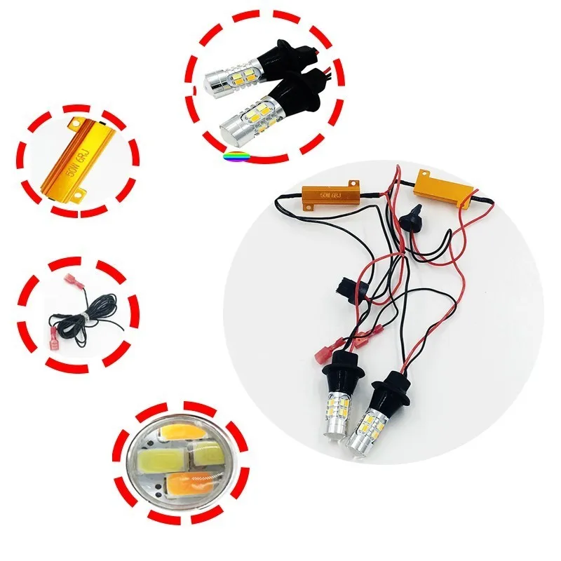 2X T20 7440 20-7440 1156 1157 3156 3157 2835Dual-Color горки светодио дный DRL Canbus поворота Light Kit ОШИБОК белый янтарь