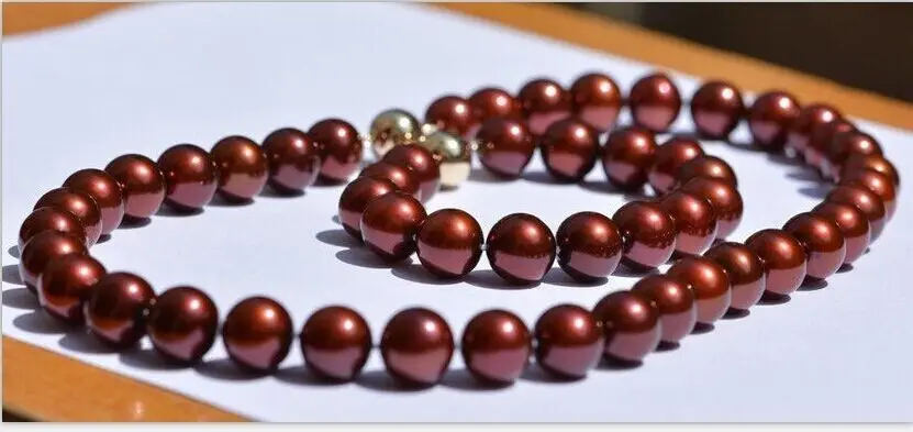 

stunning 18"9-10mm south sea wine red pearl necklace18" bracelet8