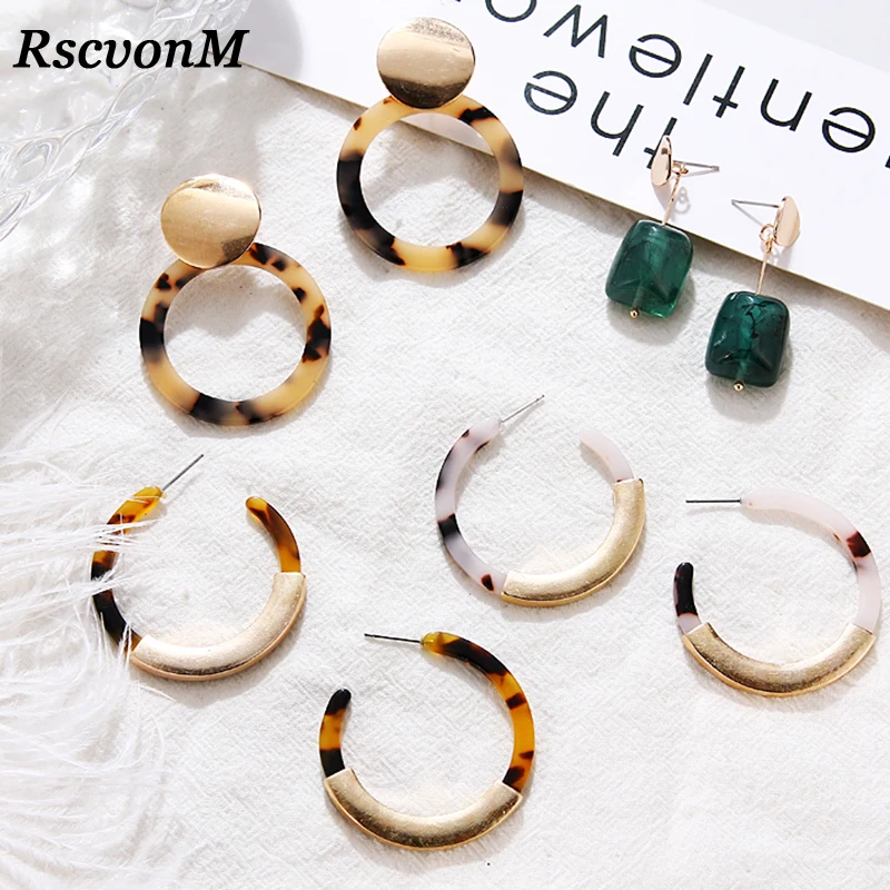 

2019 New Gold Acetate Resin Round Leopard Black White Earrings Tortoiseshell Earrings Geometric Drop Earrings Multicolor Earring