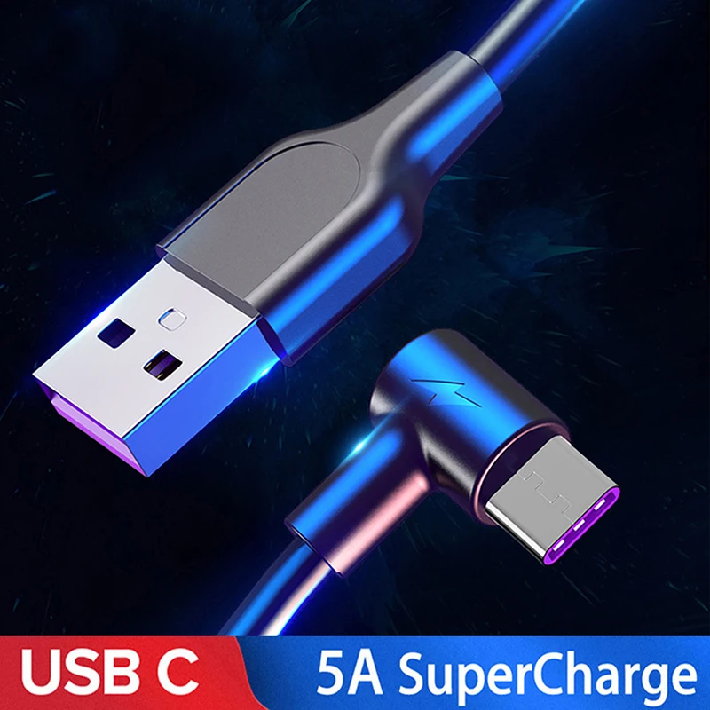 

USB Type C Cable 3m Fast Charging Wire for Xiaomi Redmi Note 8 QC 3.0 5A Super Charge for Huawei P30 Pro 90 Degree Type-C Cord