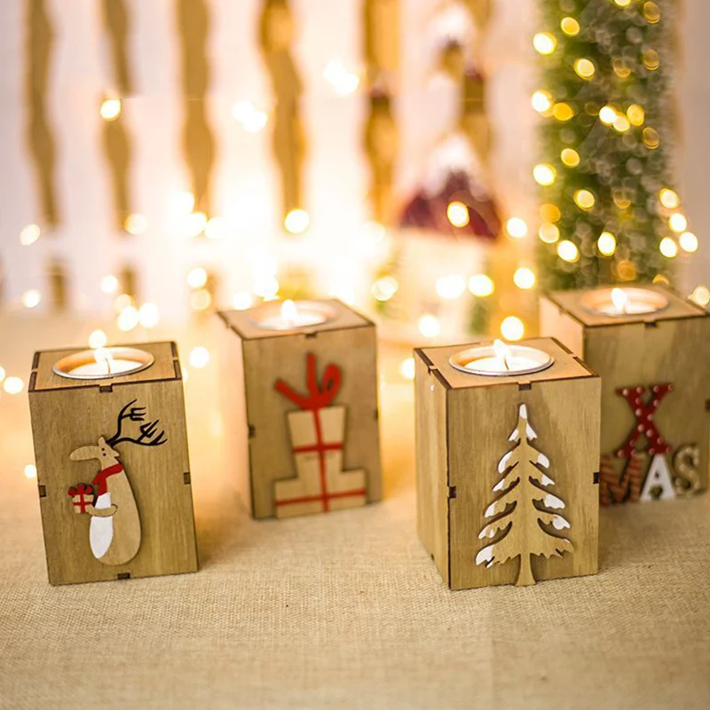 

Christmas Decor Candle Holder Tealight Table Centerpiece Cylinder Wood Candle Holder Candlestick Ornaments Party Home Decor
