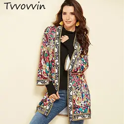 TVVOVVIN/весна-лето 2019, новый стильный асимметричный кардиган с v-образным вырезом и рукавом три четверти, индие пальто в народном стиле для