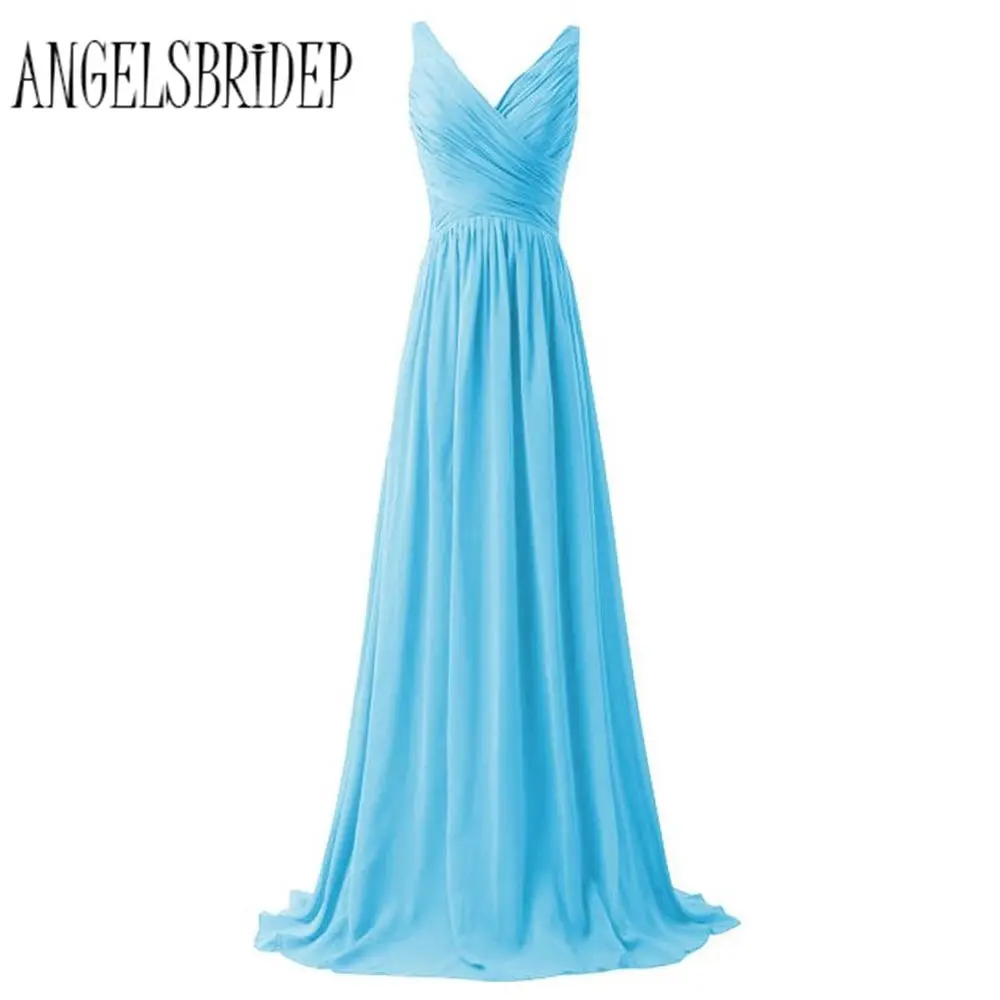 Женский шифоновый светильник ANGELSBRIDEP ТРАПЕЦИЕВИДНОЕ голубое платье в пол с