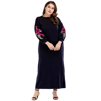 

Casual Muslim Abaya Embroidery Maxi Dress Floral Loose Kimono Long Robe Gowns Ramadan Middle East Arab Islamic Prayer Clothing