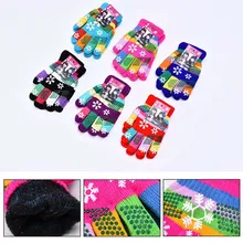 1 пара осенне-зимних детских двухслойных утолщенных снежных принтов цветная пряжа вязаные перчатки цвет случайный