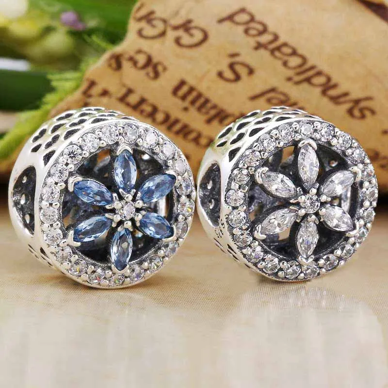 

New Openwork Radiant Heart Daisy Flower With Crystal Beads Fit Pandora Bracelet DIY Jewelry 925 Sterling Silver Bead Charm