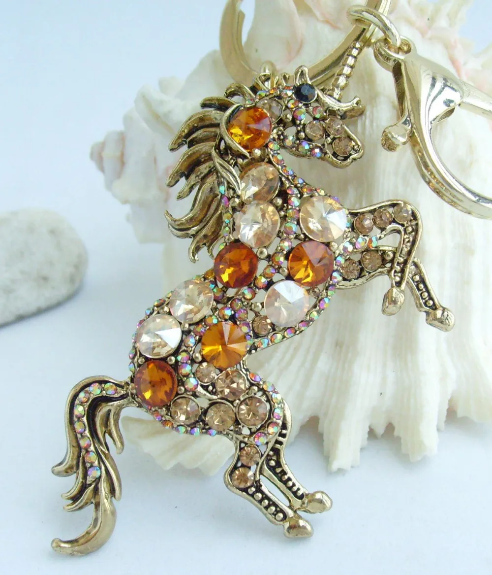 

Unique Animal Unicorn Horse Keychain Tea Yellow Austrian Crystal Pendant K06172C11