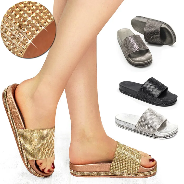 

Rhinestone Women Slippers Flip Flops Summer Women Crystal Diamond Bling Beach Slides Sandals Casual Shoes Slip On Slipper