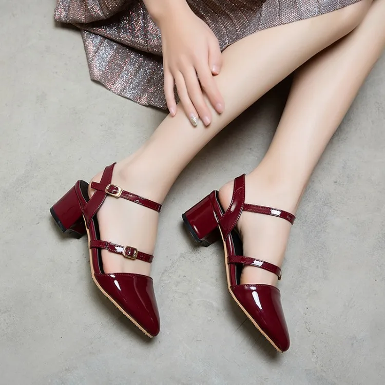 

Big Size 11 12 13 14 15 16 high heels sandals women shoes woman summer ladies Retro-archaism of thick heel and pointed head