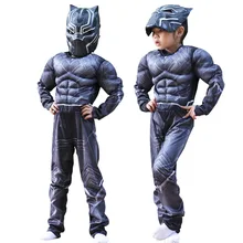 Crianças black panther muscle traje cosplay festa de halloween vestido extravagante macacão menino