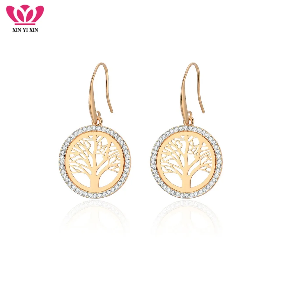 

Round Tree Pattern Drop Earrings For Women Gold Silver Gun Black Crystal Earring Vintage Fashion pendientes mujer Jewelry 2019