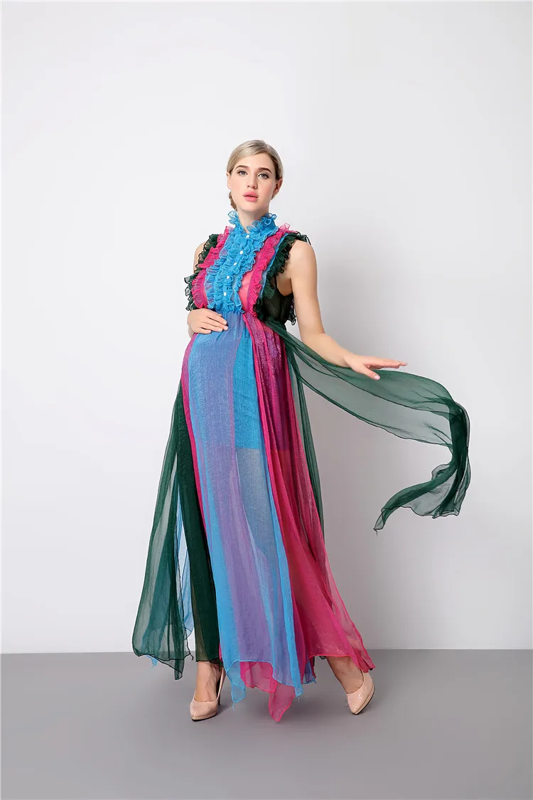 Rain bow color patchwork maternity pregnant women dress baby shower