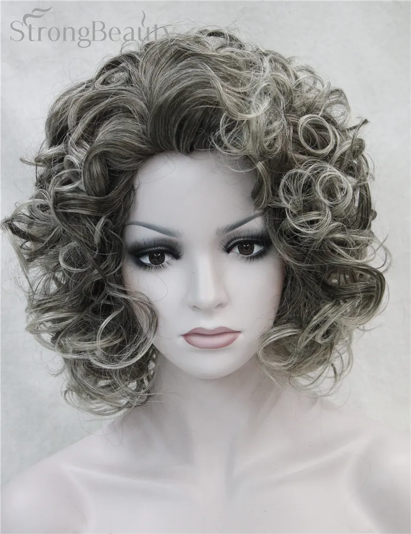 Сильный красота средней длины вьющиеся волосы высокой тепла полный синтетический парик для женщин