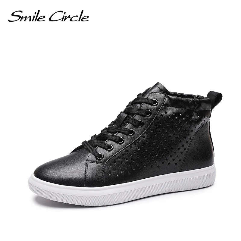 Smile Circle/ г., весенние женские кроссовки на плоской подошве из натуральной кожи, модные белые туфли с высоким берцем, дышащая женская повседневная обувь