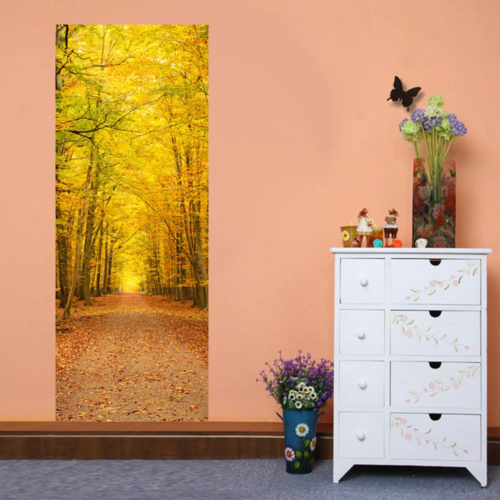 Hot Sale 3D Beautiful Landscape Door Stickers For Living Room Bedroom PVC Adhesive Wallpaper Home Decor Waterproof Mural Decal