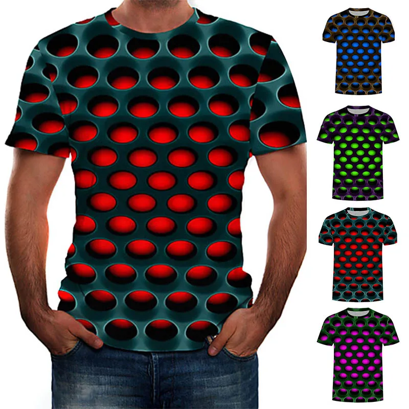 

Men 3D Geometry Hole Inkjet Graphic Print Short Sleeve T-Shirt Tops for Summer FDC99