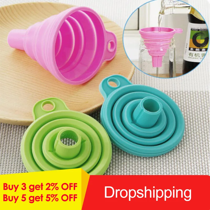 

Portable Mini Silicone Foldable Funnel Collapsible Style Liquid Oil Funnel Hopper Kitchen Cooking Tools Accessories Gadgets Hot