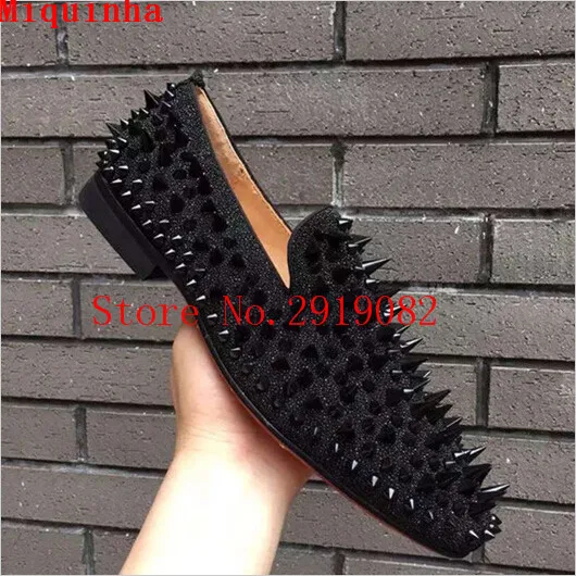 New Arrival Hot Black Leather Irregular Spikes Rivets Studds Slip on Casual Shoes Men Shoes Men Loafers Flats Shoes for Size 47