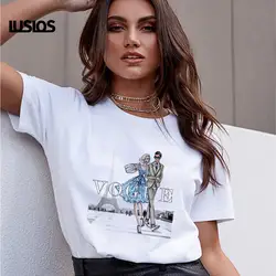 LUSLOS Vogue Женская футболка с красивым принтом в стиле Парижа Женская летняя футболка с коротким рукавом женская белая Повседневная уличные