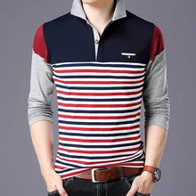 Полосатая рубашка поло для мужчин Весенняя брендовая одежда хлопок длинный рукав Топ нижний воротник Топы Плюс Размер men Мужская одежда