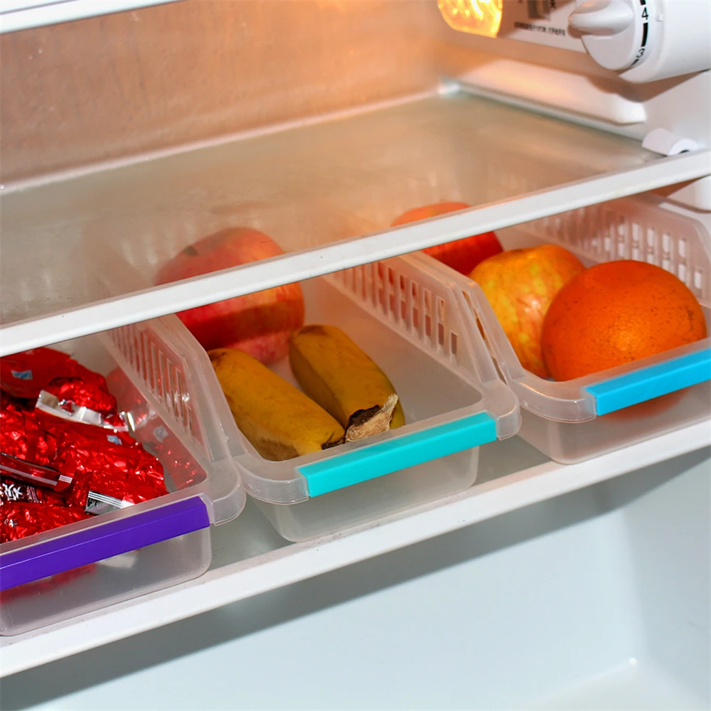 

3 Pcs/lot Plastic Kitchen Refrigerator Storage Baskets Fridge Freezer Shelf Holder Large Capacity Freezer Organiser Space Saver