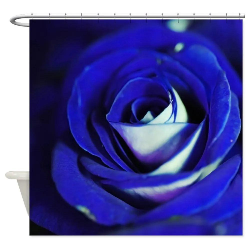 Cobalt Blue Rose Shower Curtain Decorative Fabric Shower Curtain Set