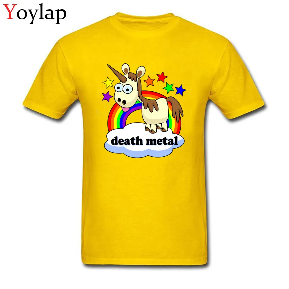 Интересные черные футболки с принтом смерти, металлический единорог, мультяшный принт, мужские футболки на заказ, милые вечерние футболки в подарок - Цвет: Цвет: желтый