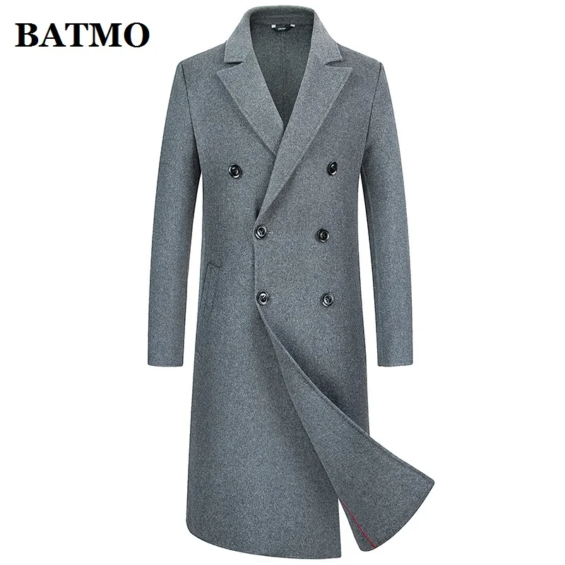 grey BATMO Новое поступление осень высокое качество, двустороннее шерстяное длинное пальто плащ для мужчин, мужская длинное пальто, Куртки для мужчин, 338 - Цвет: grey